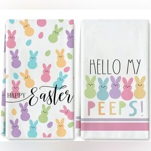 Ultra-Soft Easter 2pcs  Kitchen hand tea Towels Bunny & "Hello My Peeps" , 18x26